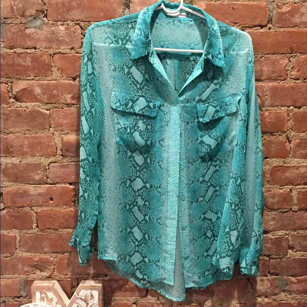 Sheer snake print button down
